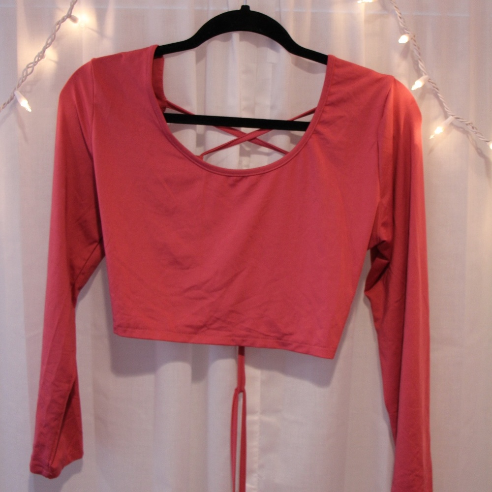 Pink crop top with lace back
